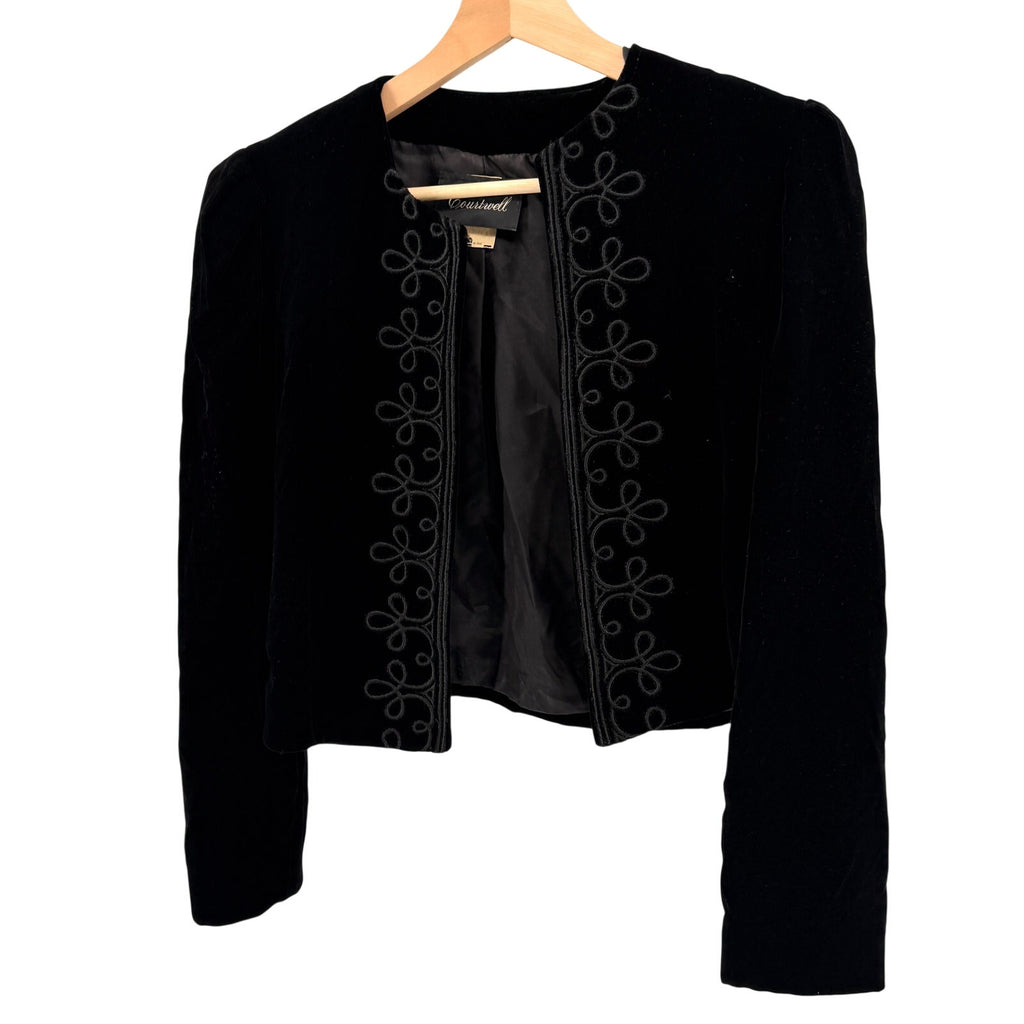 Vintage 80s Courtwell Black Soutache Embroidered Velvet Bolero Cropped Jacket