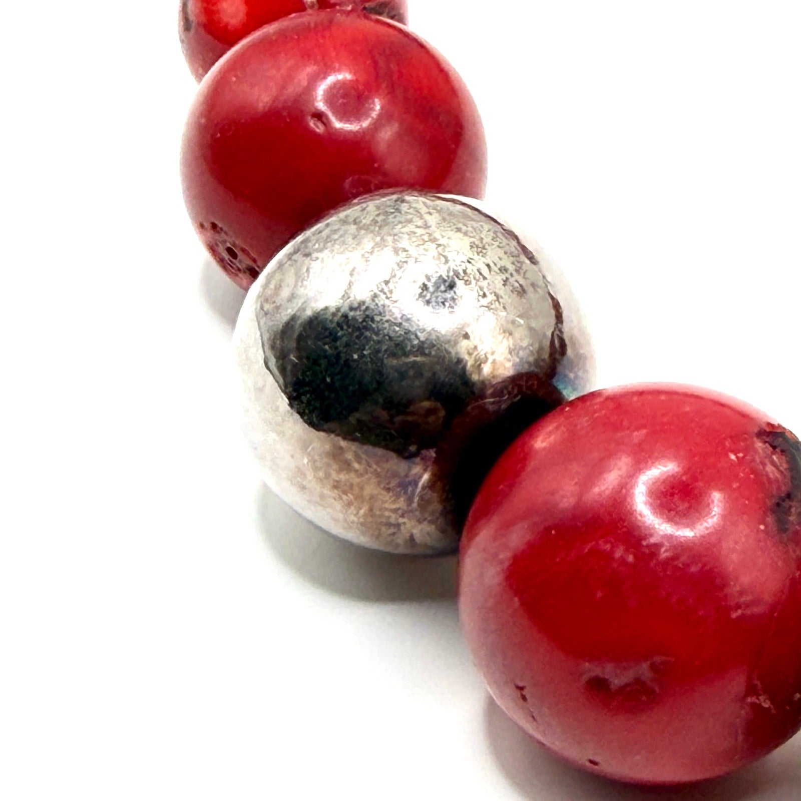 Vintage 90s Massive Genuine Red Coral Chunky Silver Toggle Statement Necklace