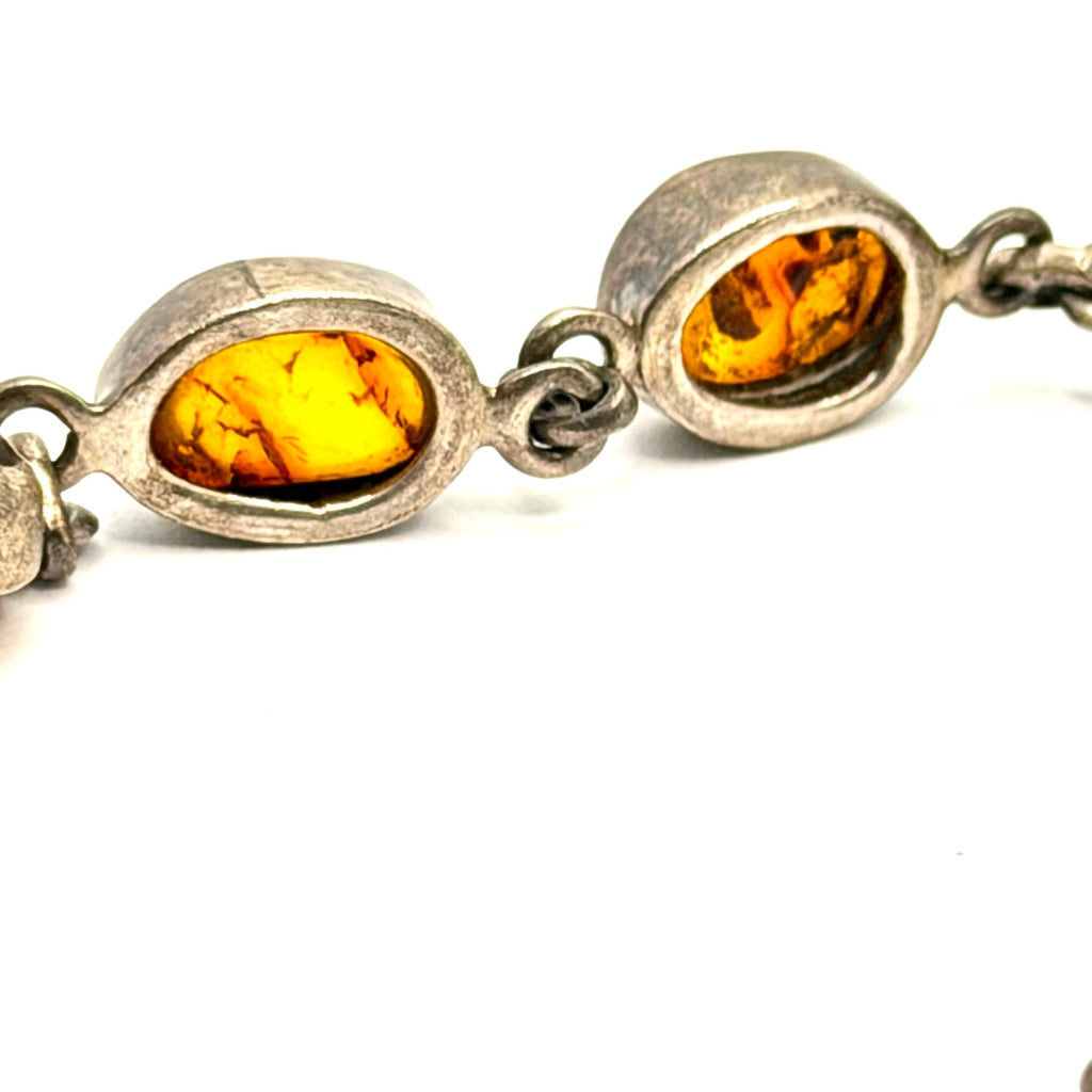 Vintage 90s Baltic Amber Sterling Silver Bezel Link Bracelet