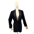 Vintage 80s David Eliot Black 100% Wool Oversized Satin Lapel Tuxedo Blazer