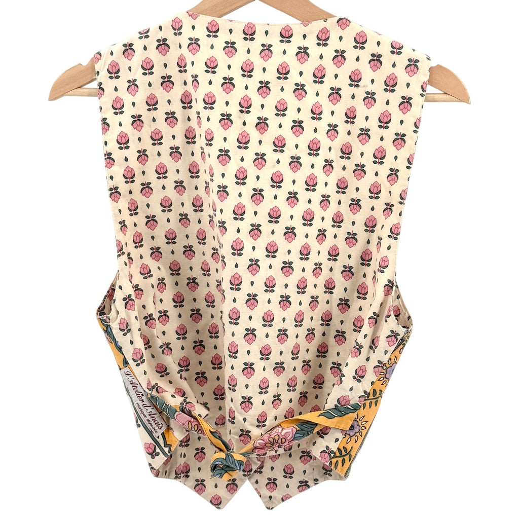Vintage 90s L'Atelier d'Anaïs Yellow Cream 100% Cotton Floral Vest
