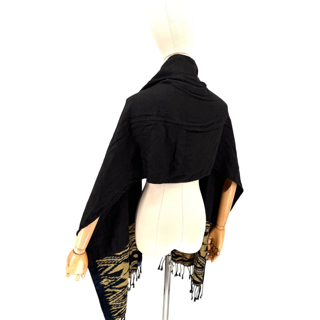 Studio Naenna Black Tan Ikat 100% Cotton Handwoven Fringed Shawl Scarf