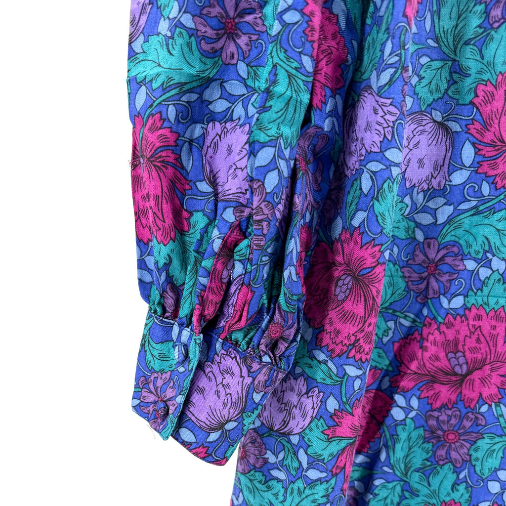 Vintage 80s Umi Collections Purple Floral Romantic Silk Wool Drop Waist Dress