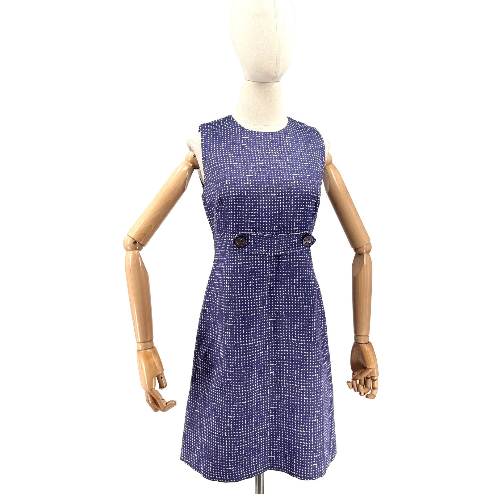 Tory Burch Purple Geometric Mod Sleeveless Pockets Mini Dress