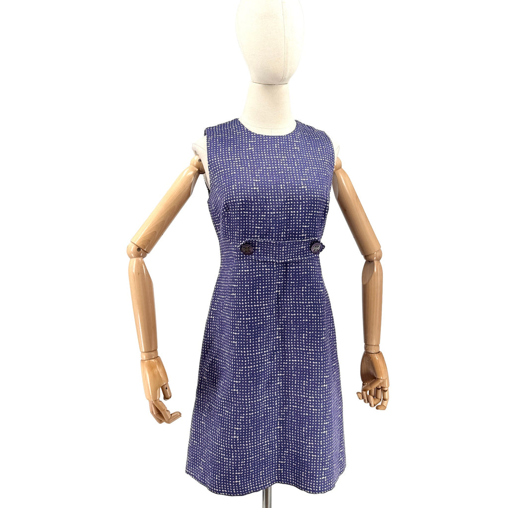 Tory Burch Purple Geometric Mod Sleeveless Pockets Mini Dress