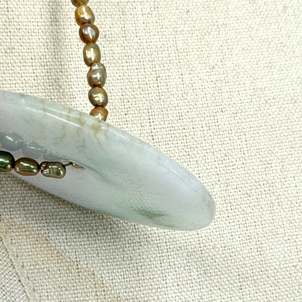 Vintage 90s Copper Tone Pearl Amethyst Ice Jadeite Disk Toggle Necklace