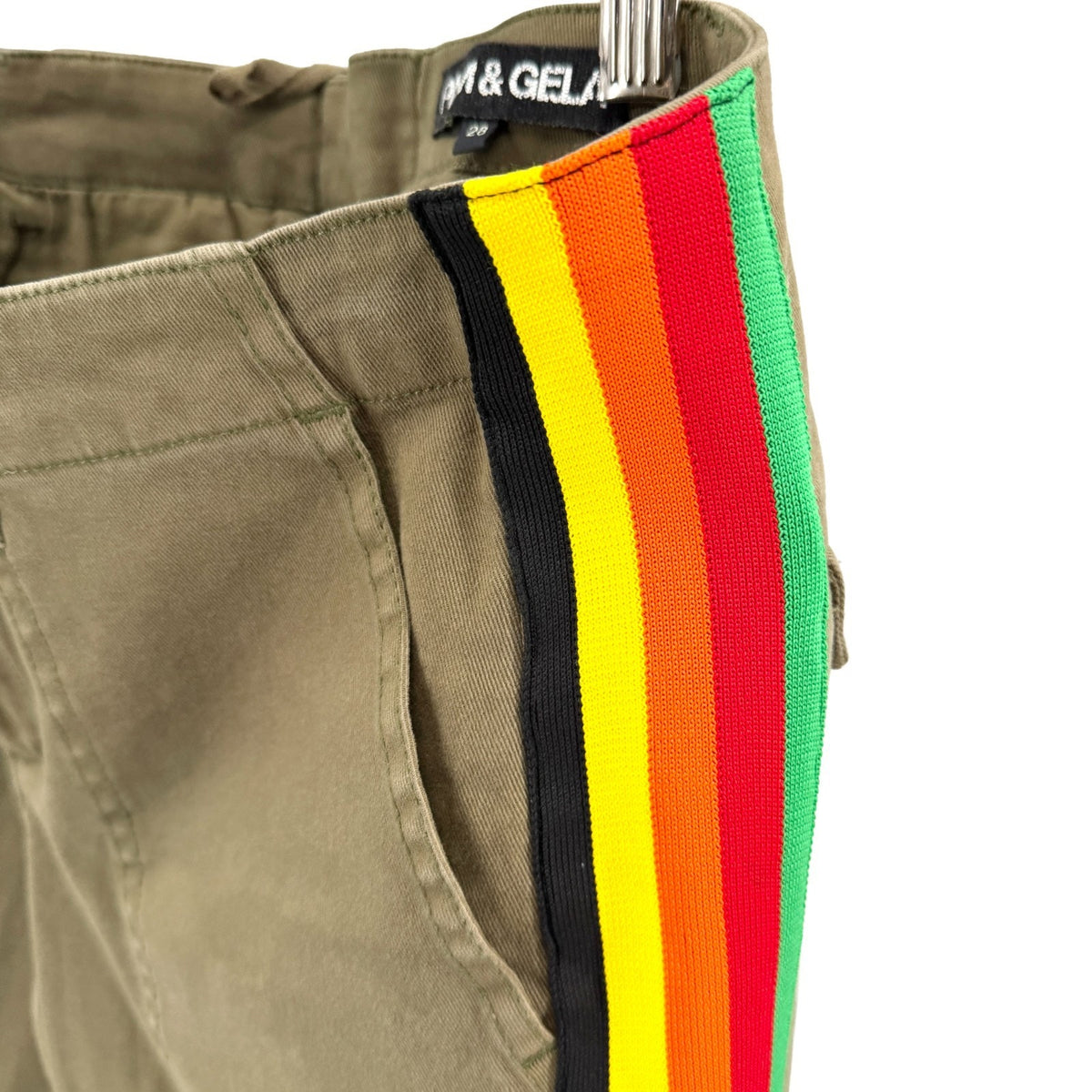 Pam & Gela Olive Green Retro Rainbow Stripe Skinny Pants