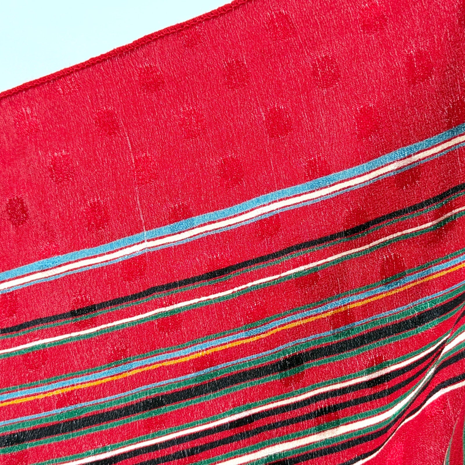 Vintage 80s Geoffrey Beene Red 100% Silk Geometric Striped Border Scarf