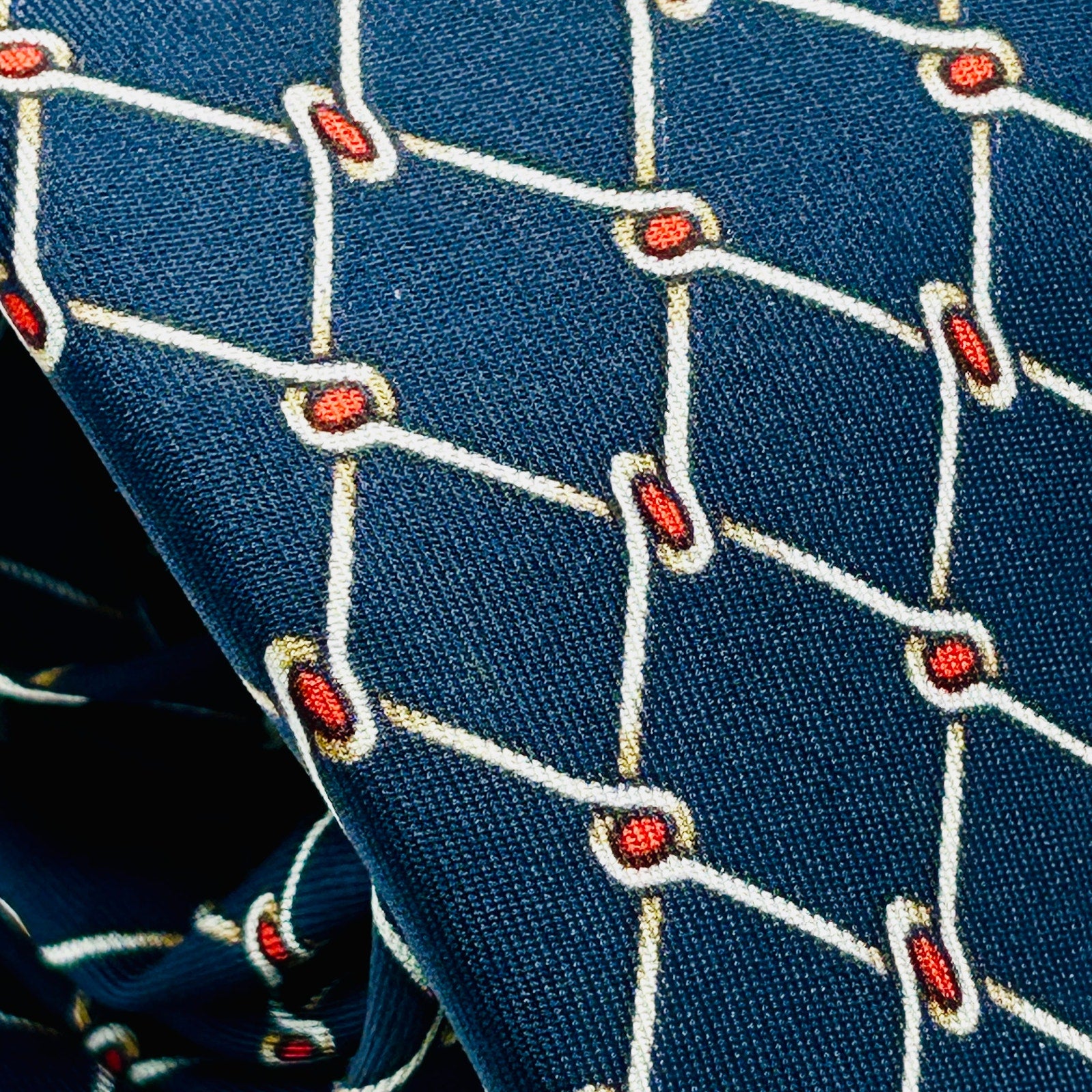 Vintage 70s Pierre Cardin Navy Blue Red White Geometric Silk Tie