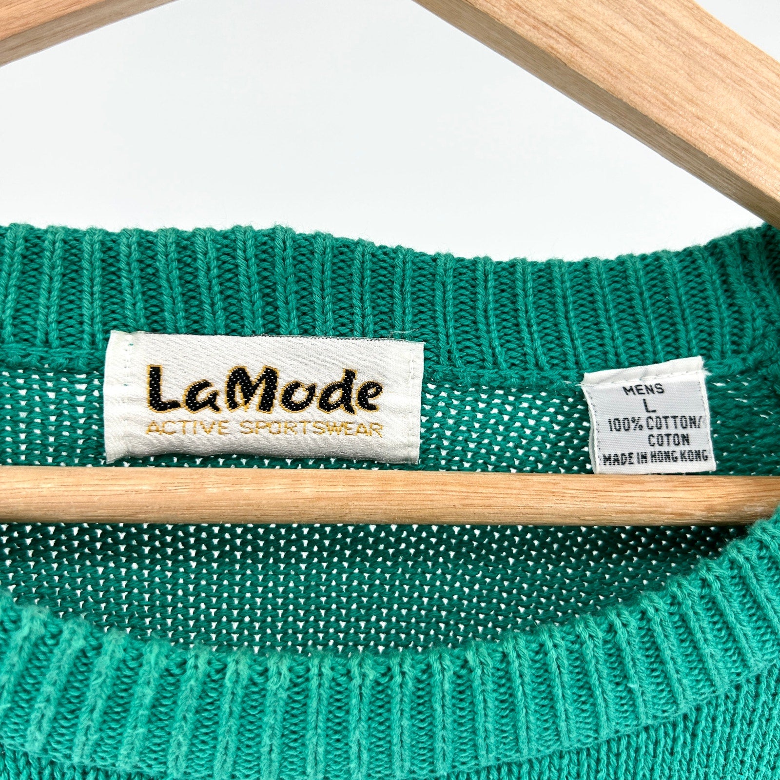 Vintage 80s LaMode Jade Green 100% Cotton Embroidered Golf Tournament Sweater