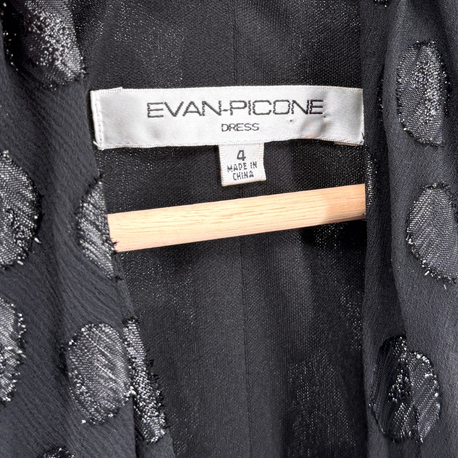 Evan-Picone Black Glitter Polka Dot Sleeveless Cocktail Dress