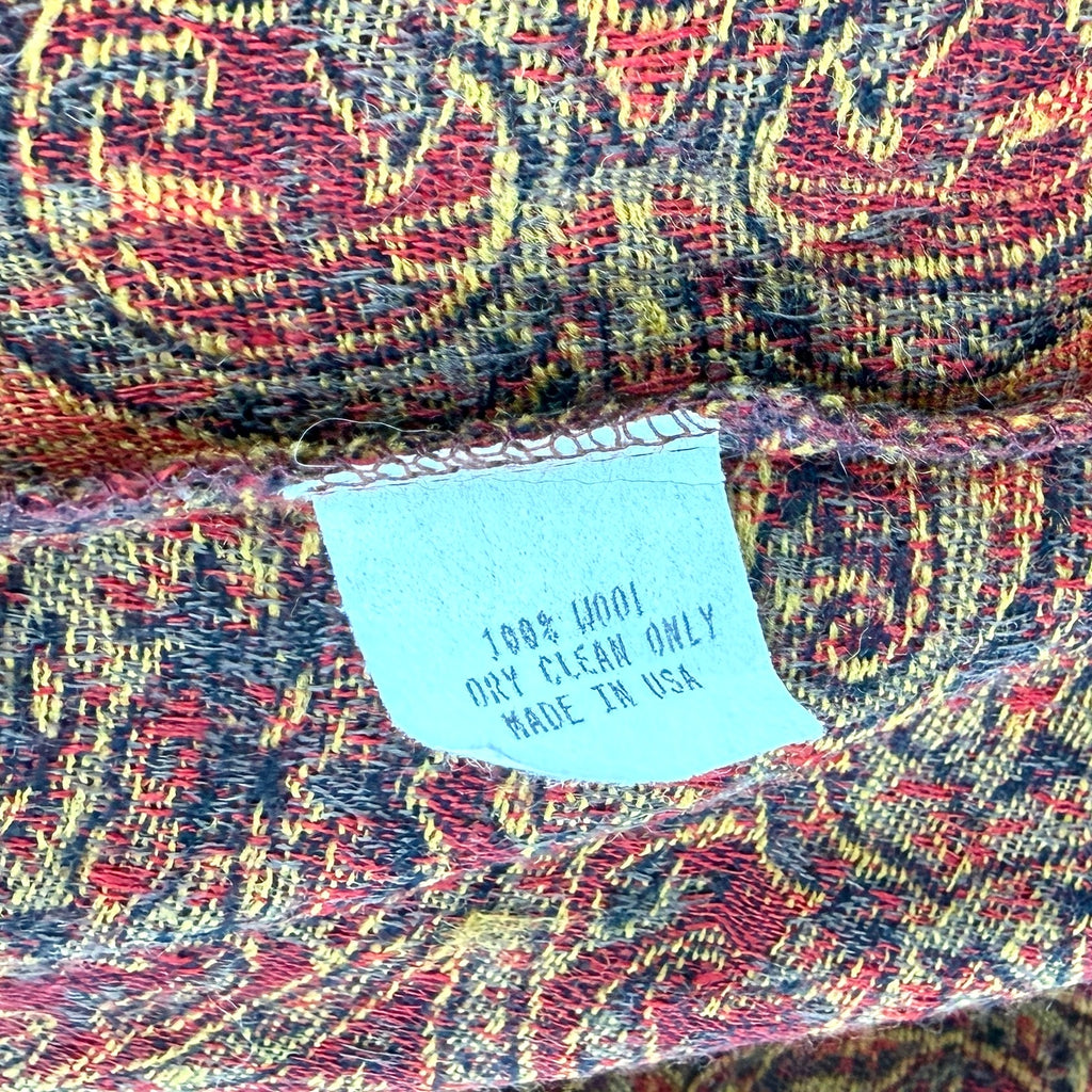 Vintage 90s Tasha Polizzi Red Olive 100% Wool Paisley Boho Wrap Skirt