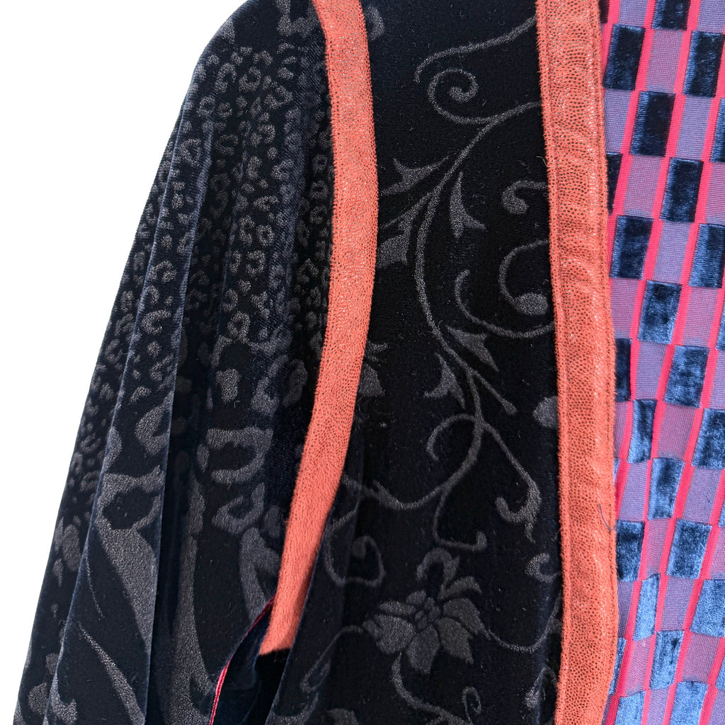 Vintage Y2K ANAC Midnight Blue Velvet Burnout Animal Print Zip Jacket
