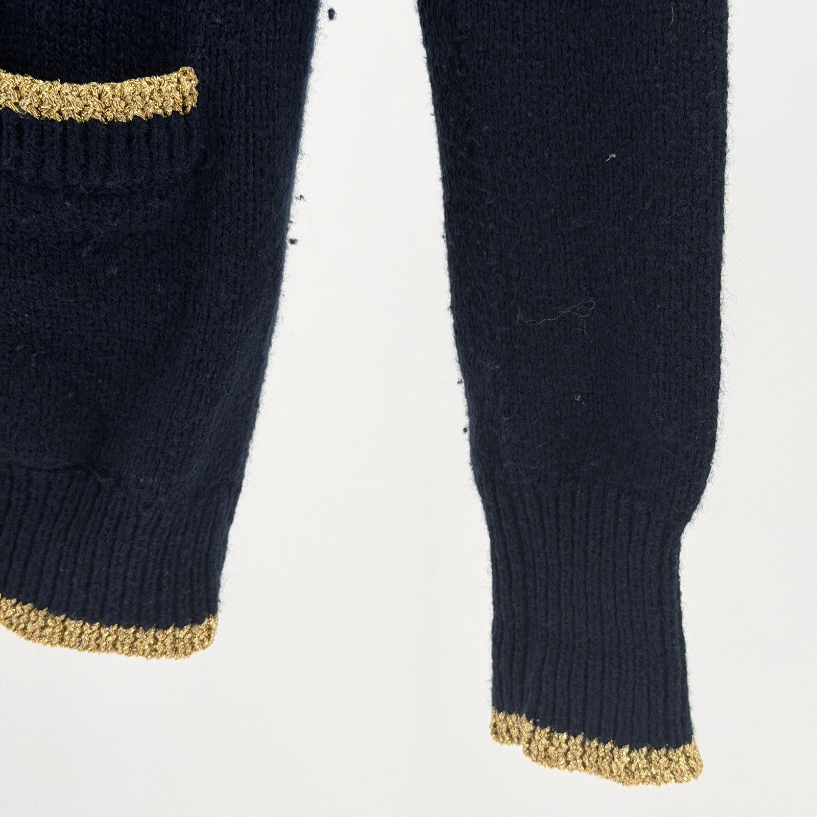 Vintage Y2K Juicy Couture Navy Blue Preppy Gold Metallic Trim Cardigan