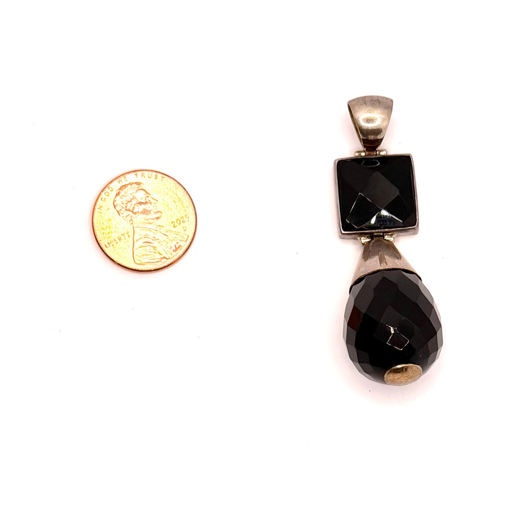 Vintage 90s Stamped 925 Sterling Black Onyx Square Drop Pendant