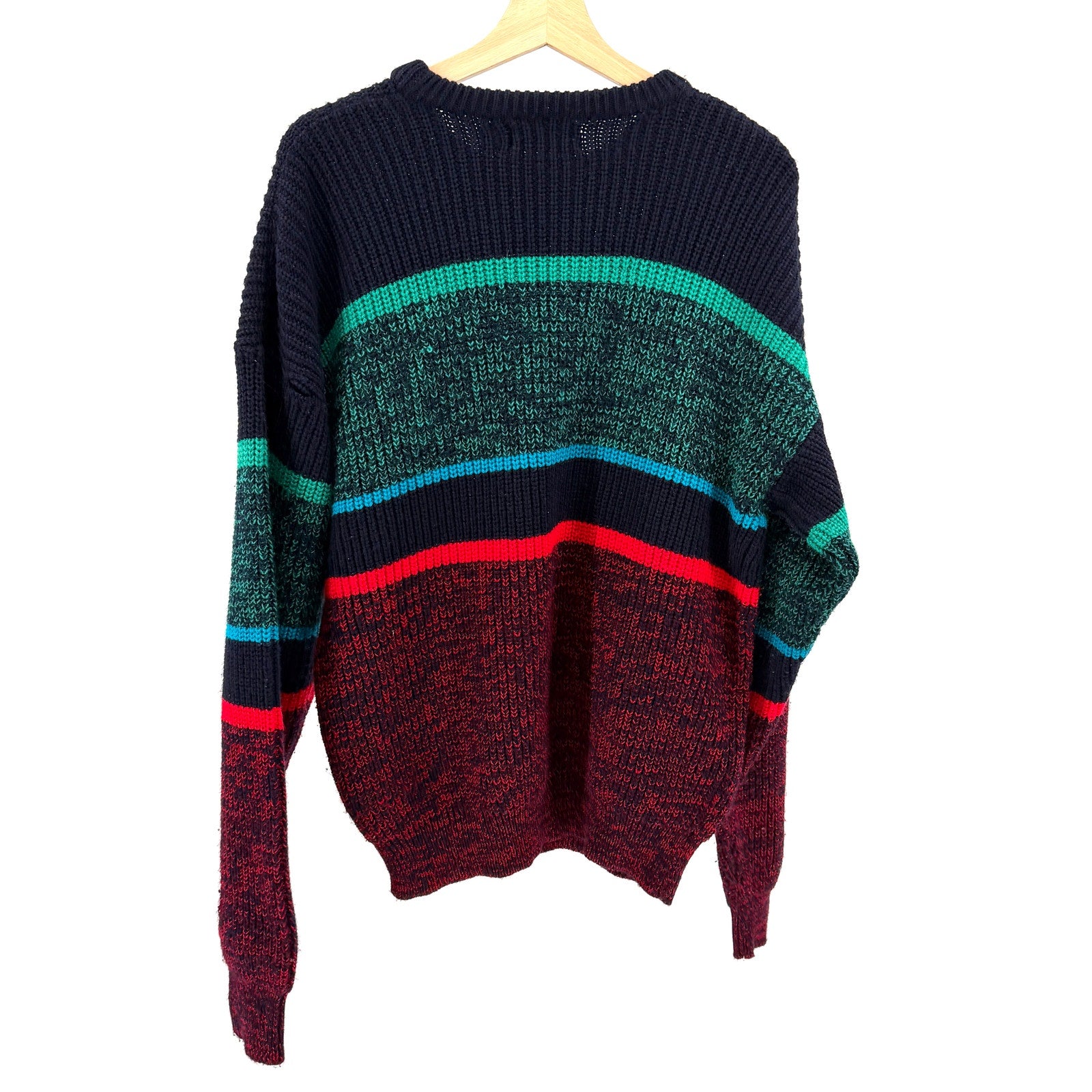 Vintage 90s Wrangler Navy Green Red Block Striped Graphic Knit Sweater