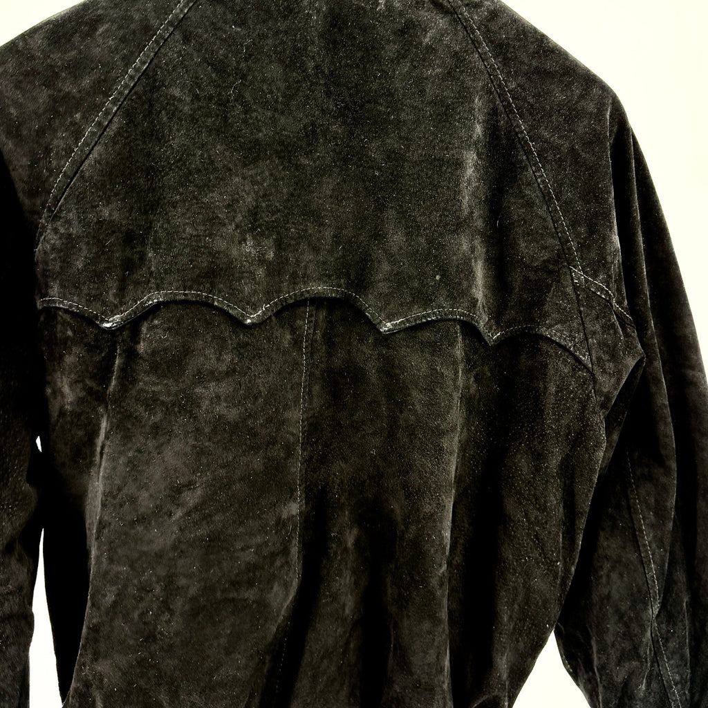 Vintage 80s Authentic Imports Genuine Leather Black Suede Preppy Bomber Jacket