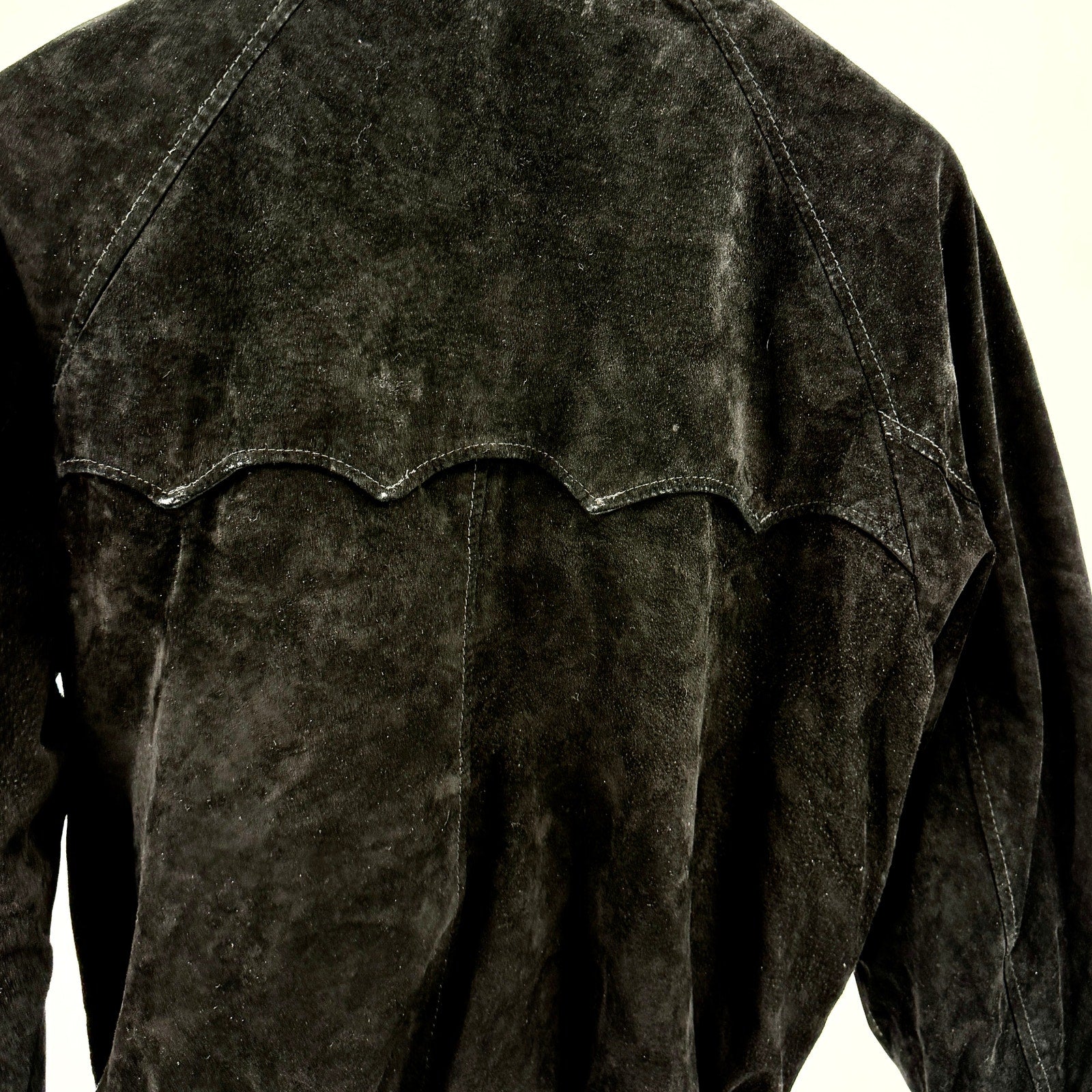 Vintage 80s Authentic Imports Genuine Leather Black Suede Preppy Bomber Jacket