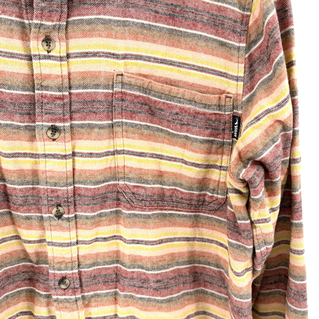Eddie Bauer Brown Red Yellow Striped 100% Cotton Flannel Workshirt