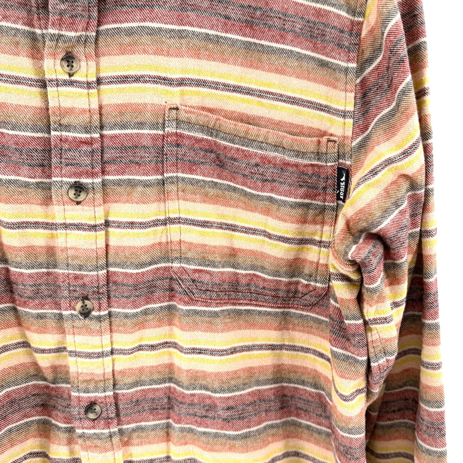 Eddie Bauer Brown Red Yellow Striped 100% Cotton Flannel Workshirt