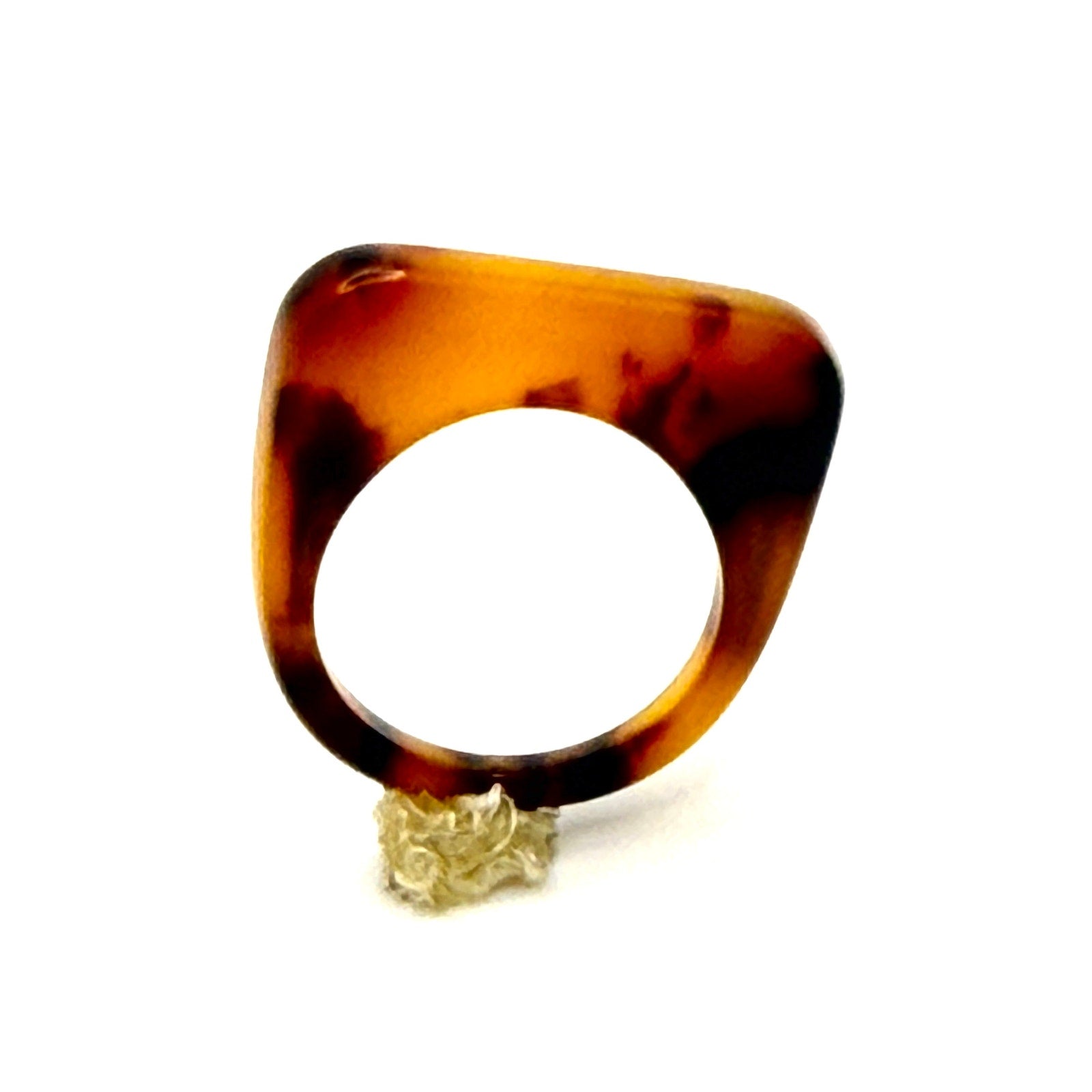 Vintage 90s Brown Tortoise Faux Resin Minimalist Architectural Statement Ring