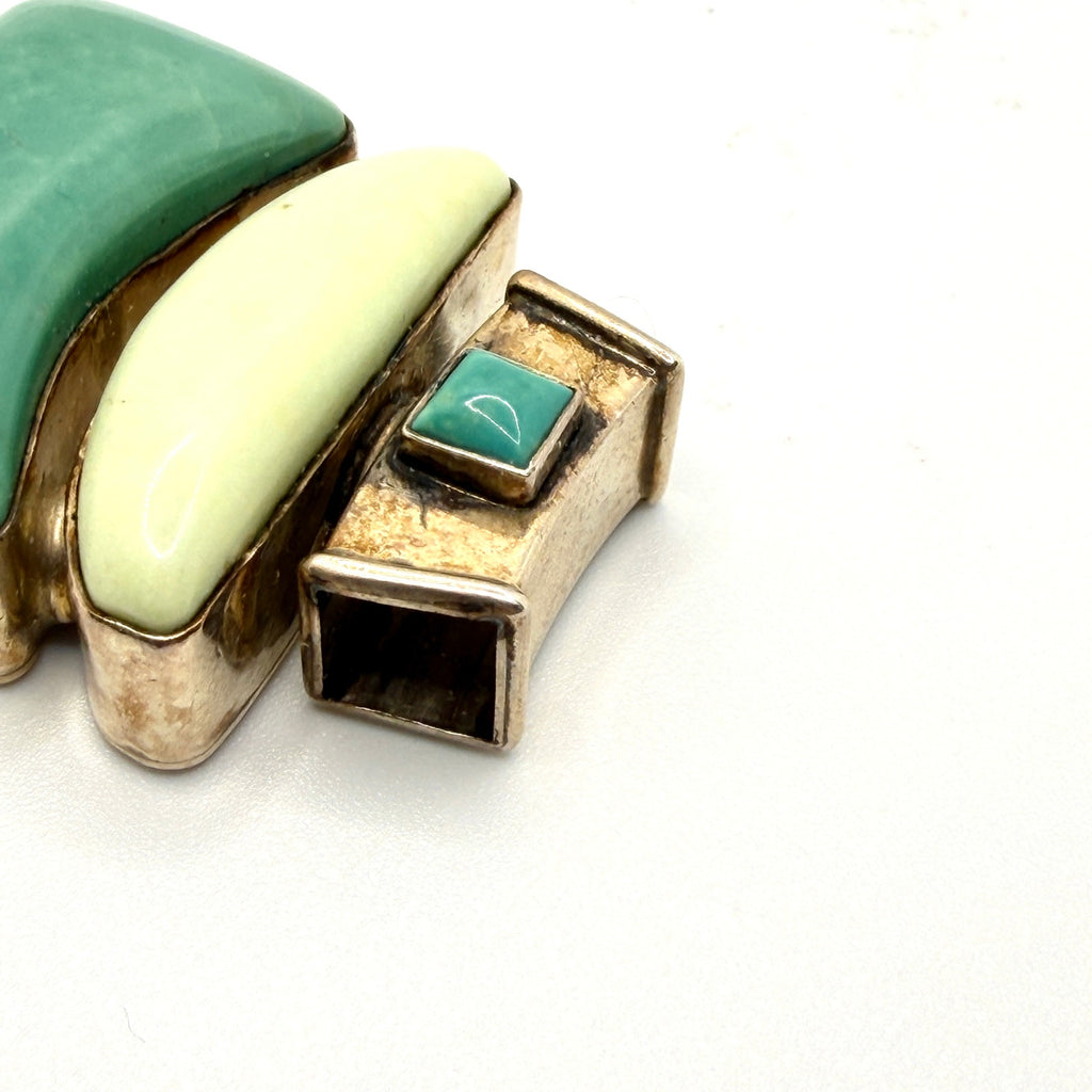 Vintage 2002 Signed D. Troutman Green Turquoise Sterling Silver Pendant