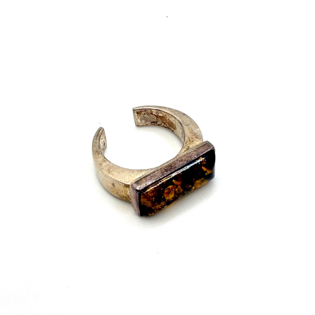 Vintage 90s Amber Sterling Silver Minimalist Rectangular Adjustable Ring