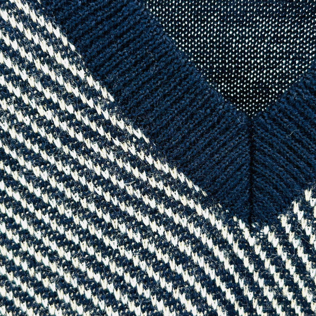 Vintage 80s Franck Olivier Paris Navy Blue Wool Blend Striped V Neck Sweater