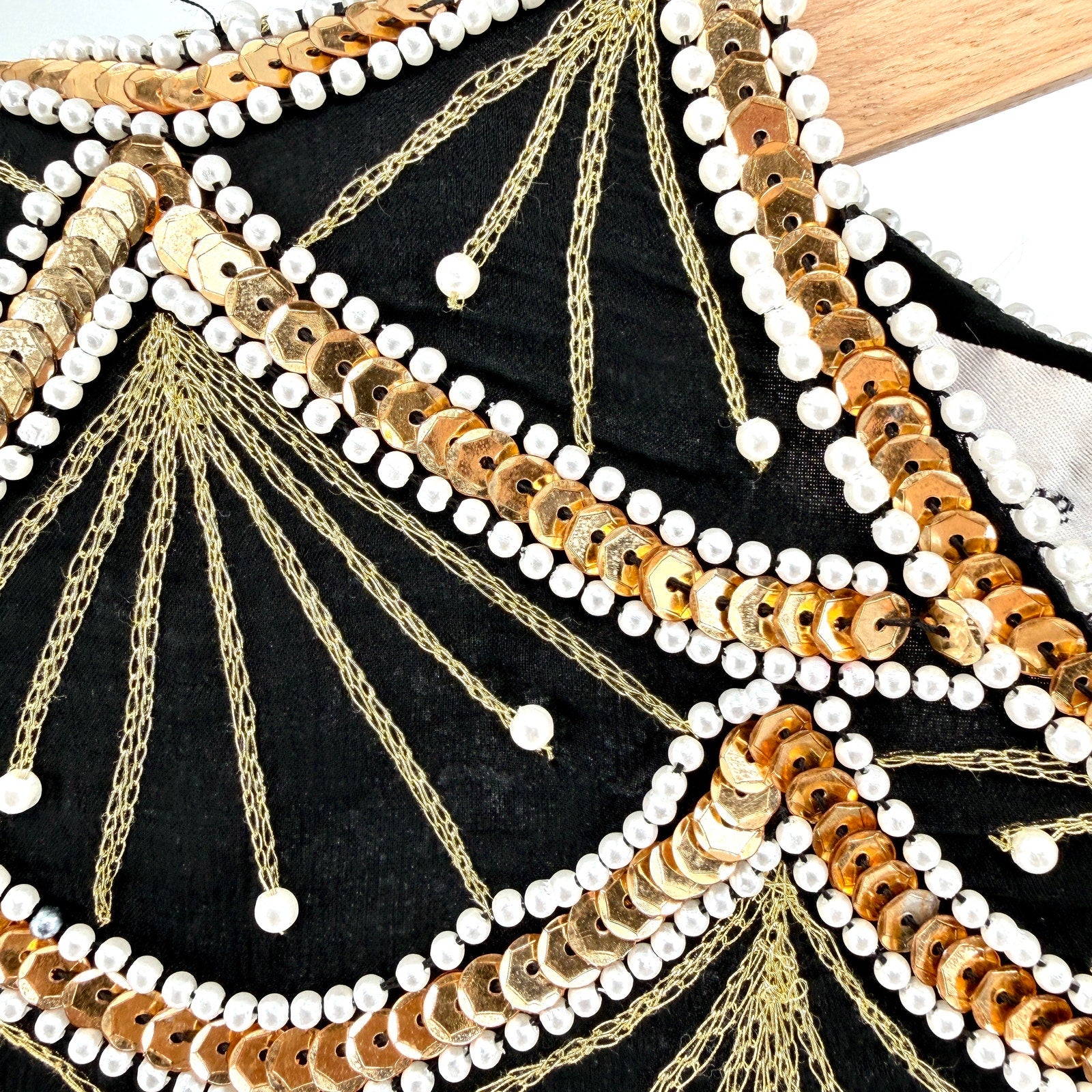 Vintage 80s Laurence Kazar Black 100% Silk Beaded Gold Sequin Pearl Glam Top