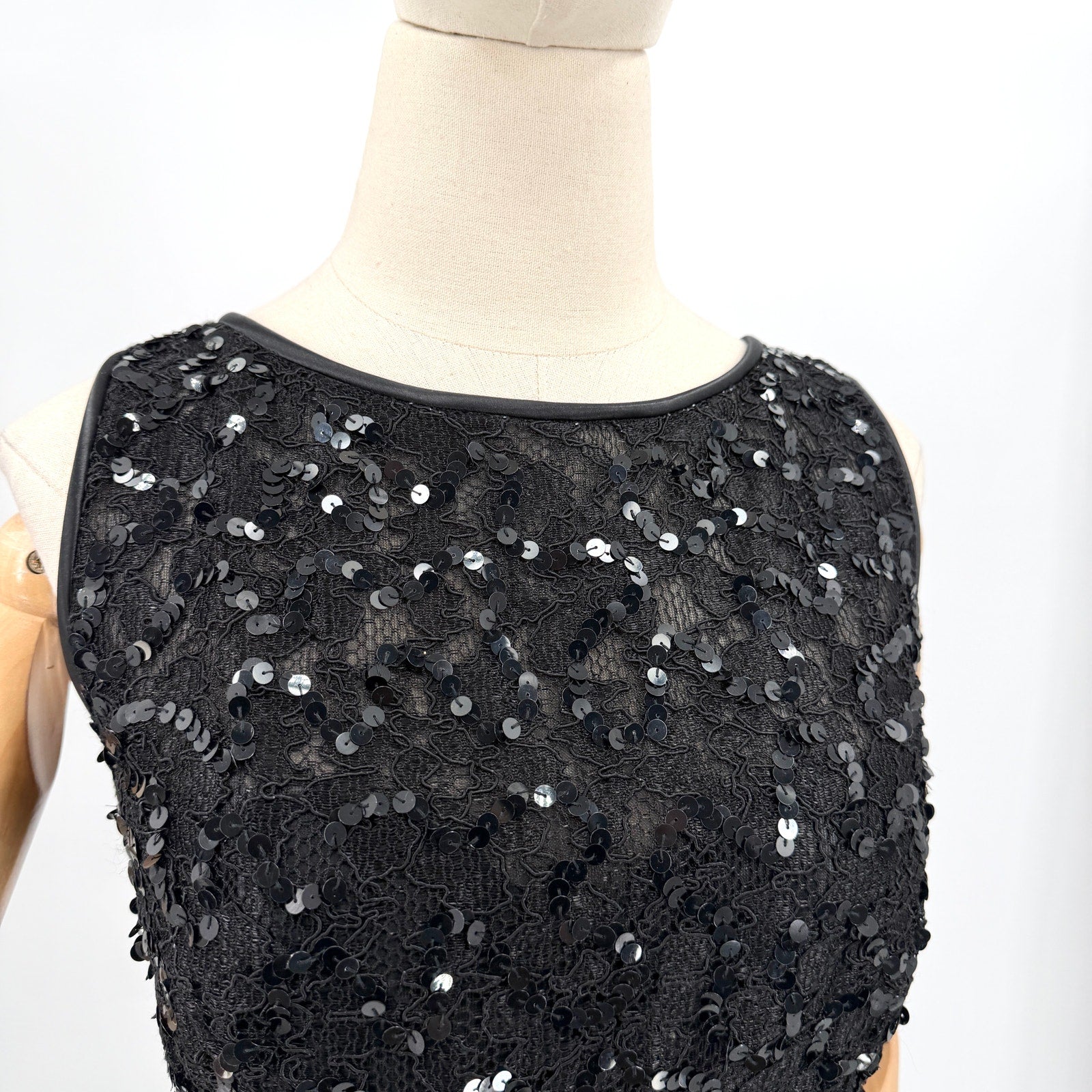 Vintage 80s Morton Myles Black Sequin Formal Glam Cocktail Dress
