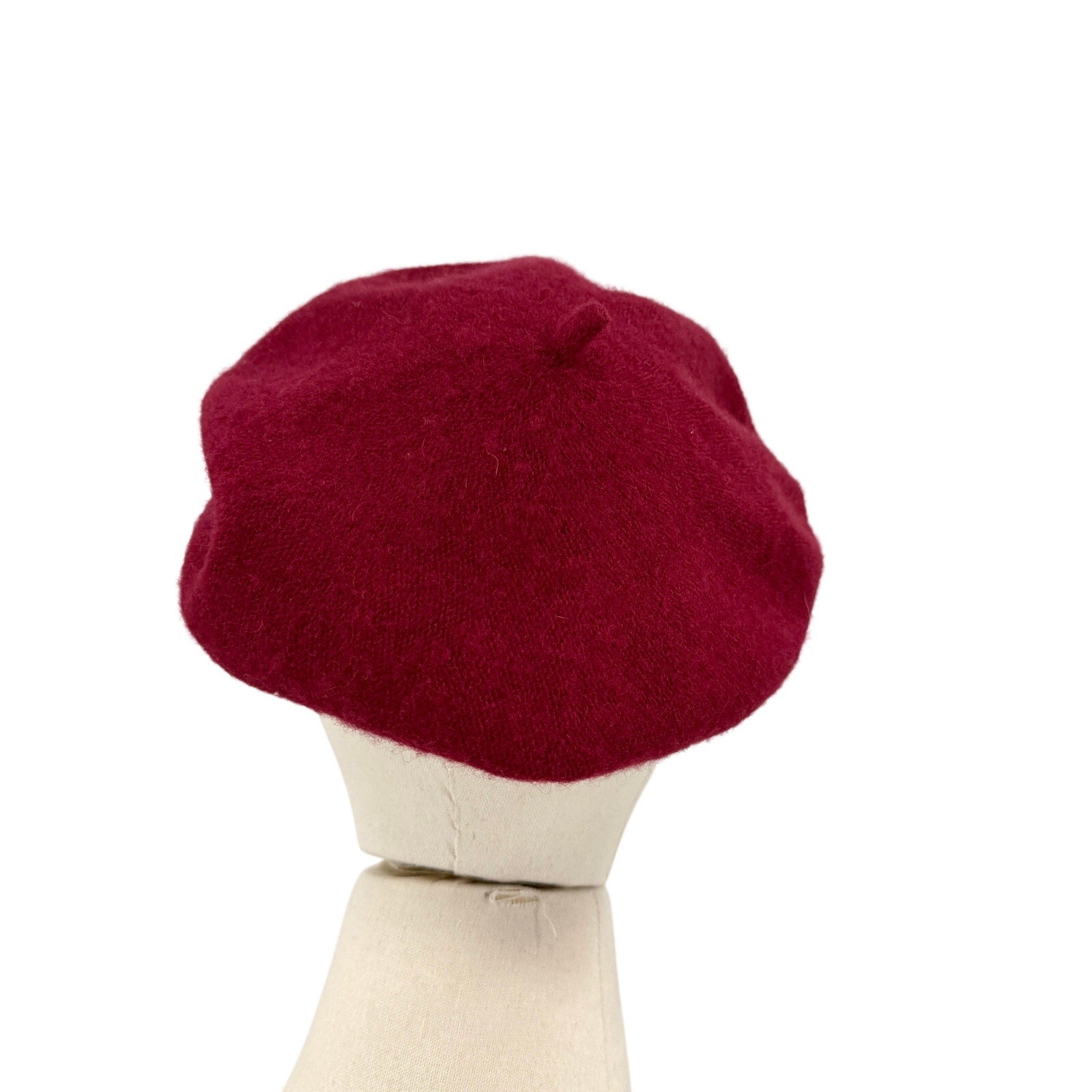 Vintage 90s Raspberry Maroon 100% Wool Slouchy French Beret Hat