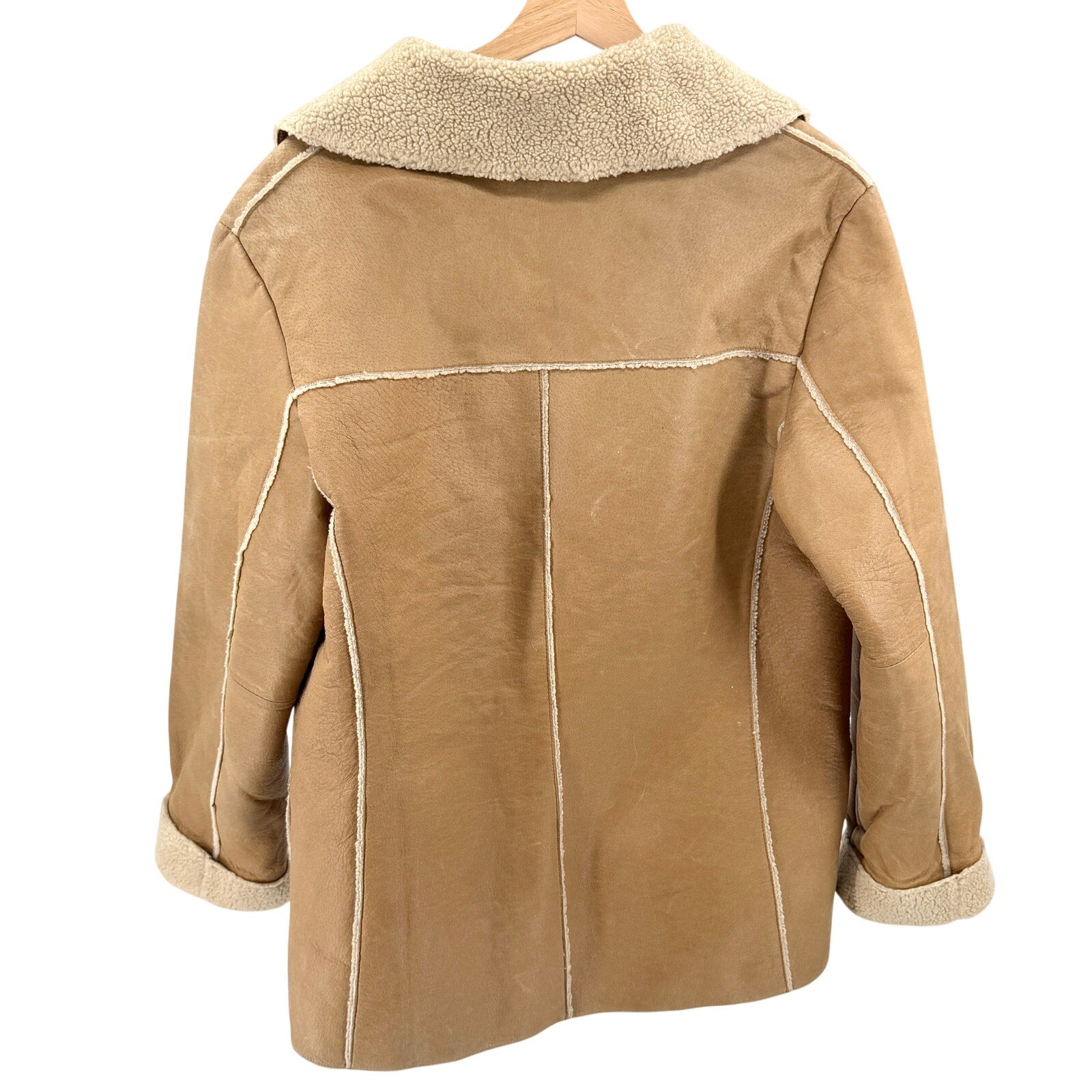 Vintage 90s Jones New York Sport Tan GenuineLeather Shearling Coat