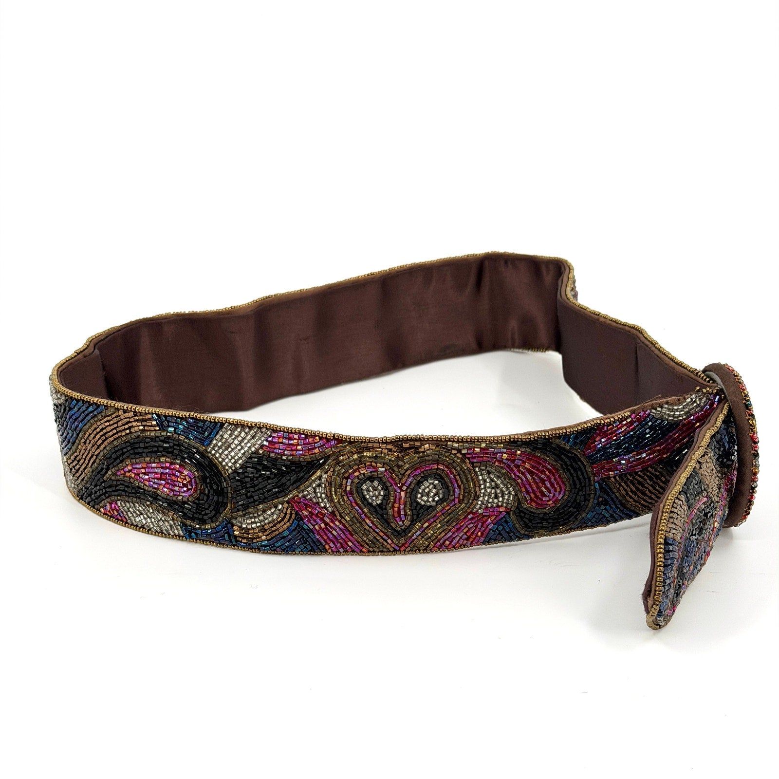 Vintage 90s Collectif Black Pink Beaded Heart Motif Wide Belt