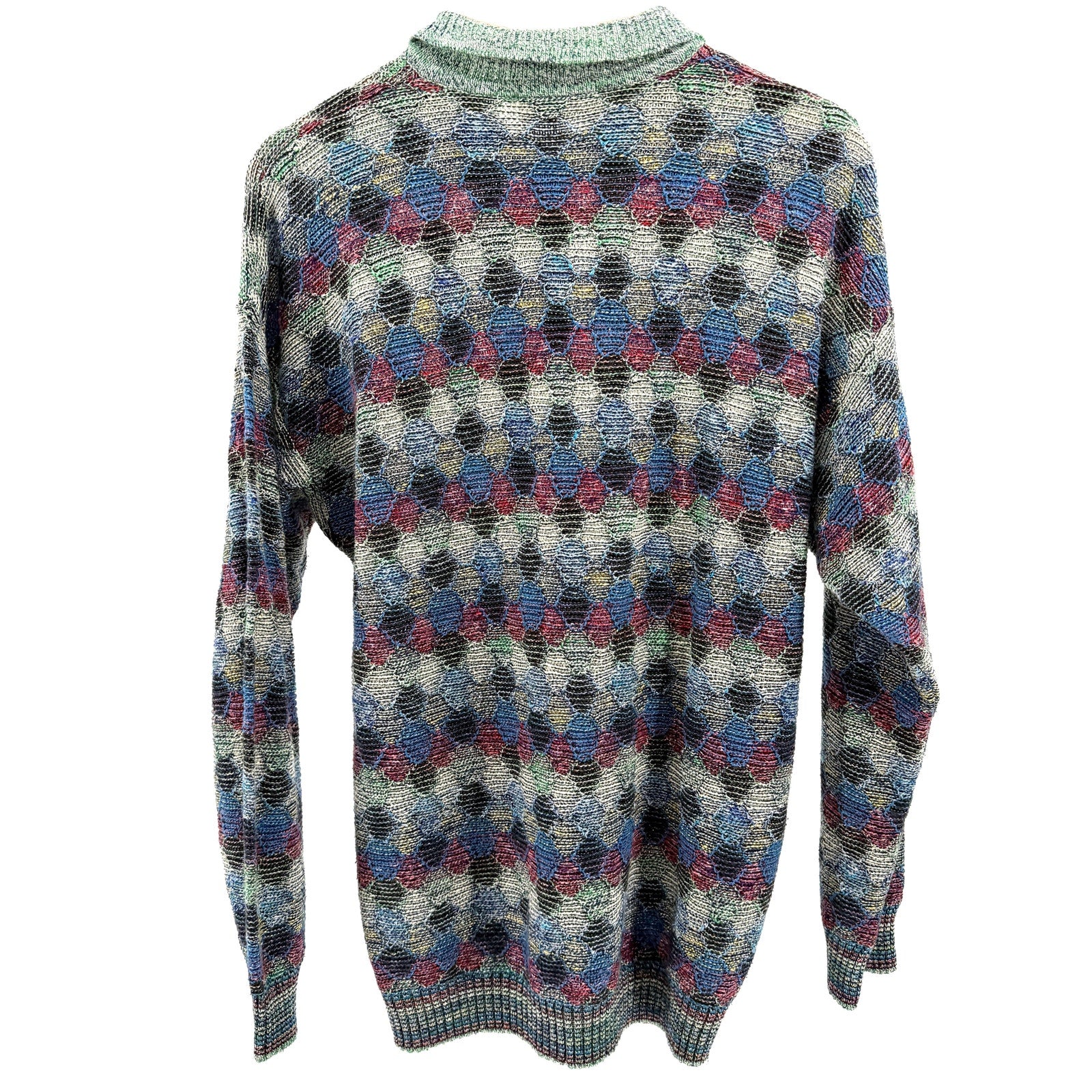 Vintage 90s College by Marcazzani Multi Geometric Textured Polo Sweater
