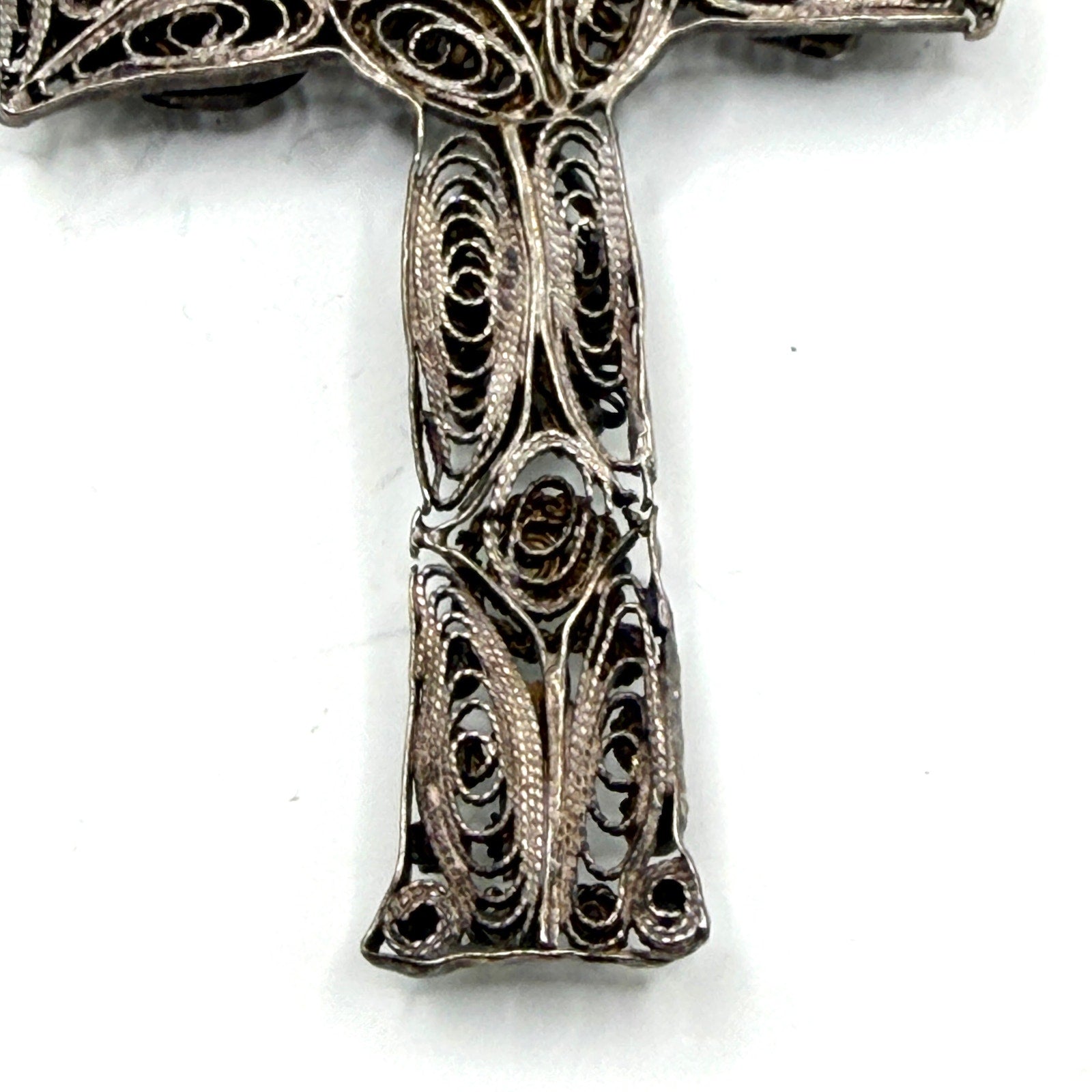 Vintage 70s Ornate Cannetille Sterling Silver Statement Cross Pendant