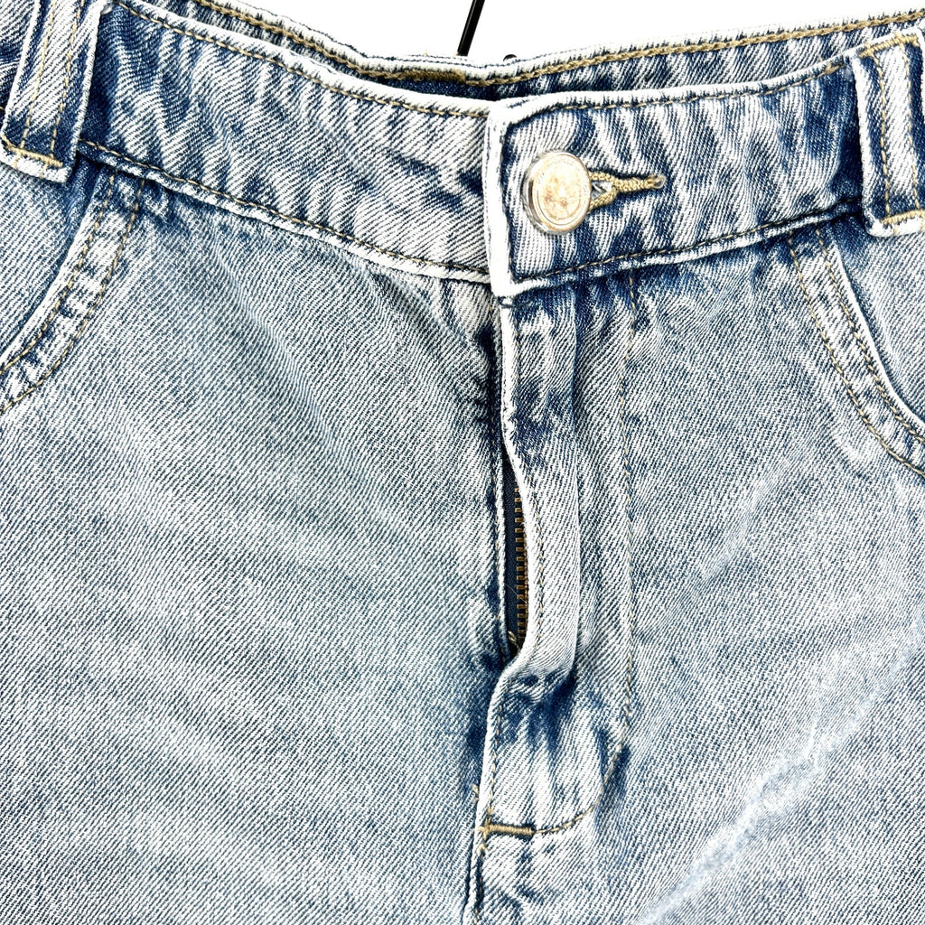 Rebecca Minkoff Light Blue Acid Wash Deconstructed Denim Midi Skirt