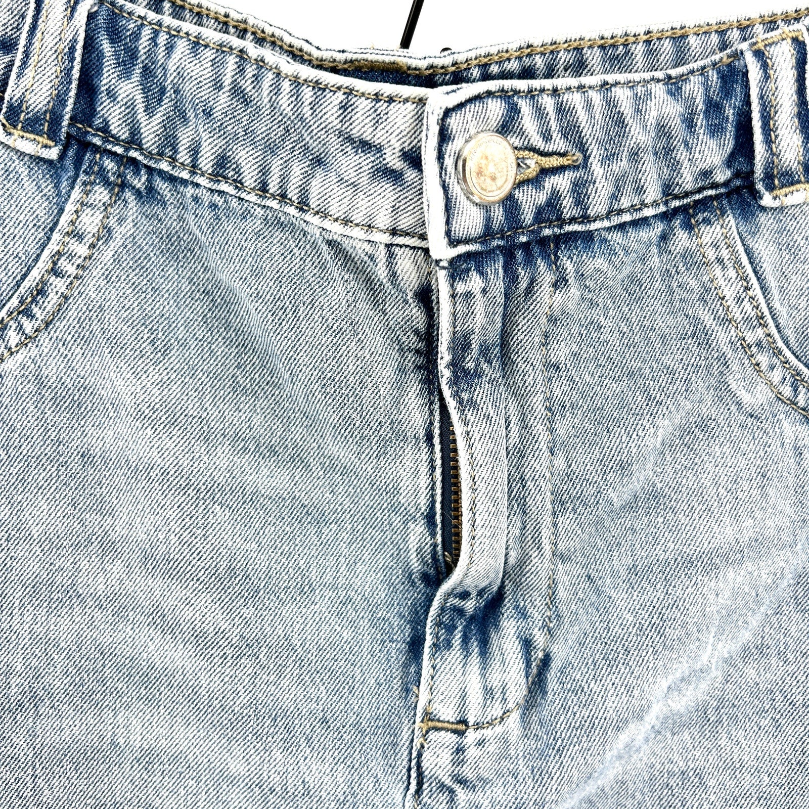 Rebecca Minkoff Light Blue Acid Wash Deconstructed Denim Midi Skirt