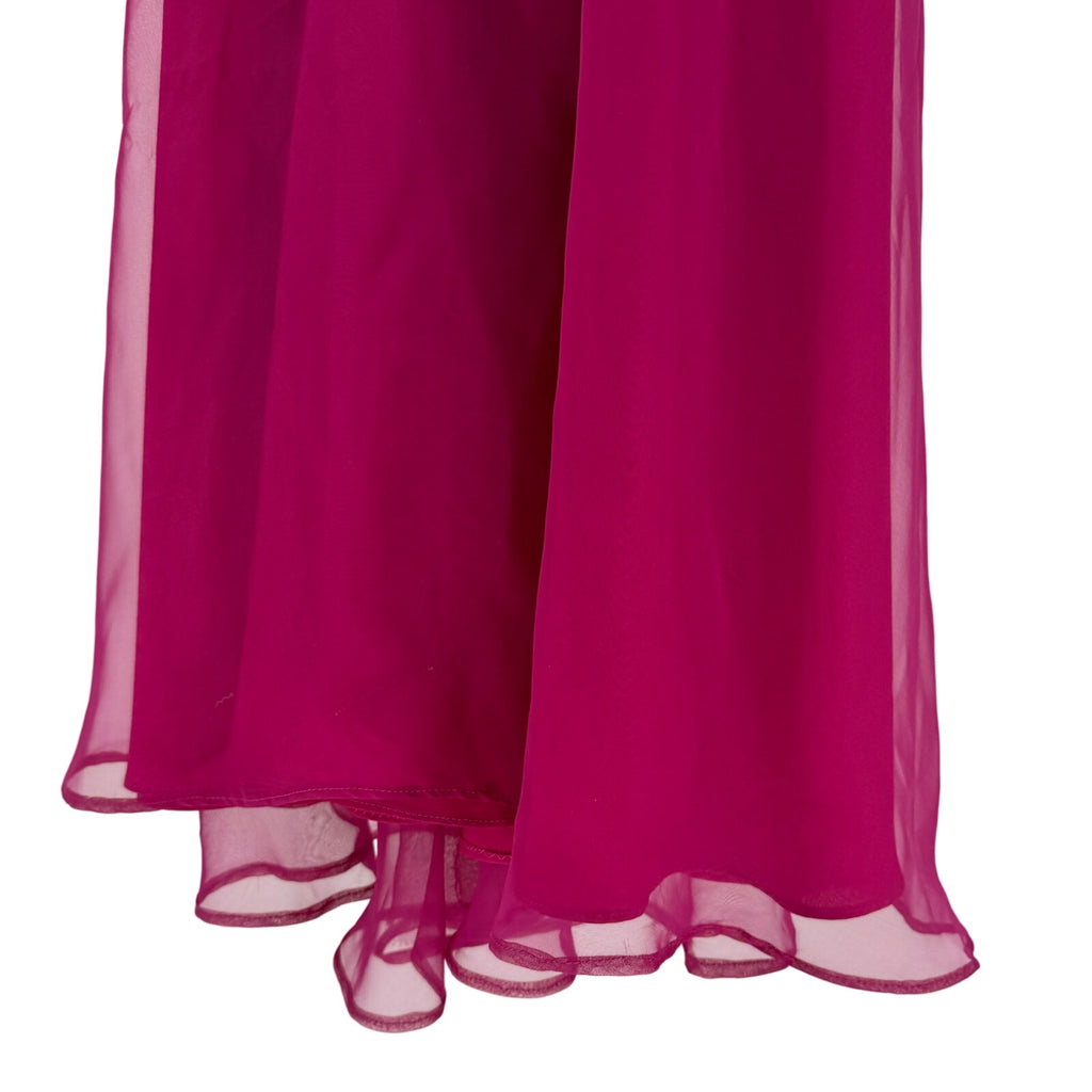 Vintage 70s Handmade Pink Fuchsia Sheer Lace Ruffle High Neck Maxi Dress