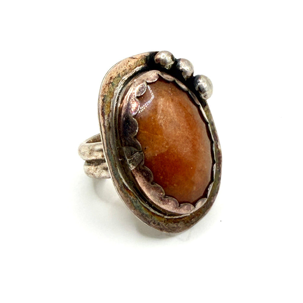 Vintage 70s Southwestern Carnelian Agate Silver Statement Ring