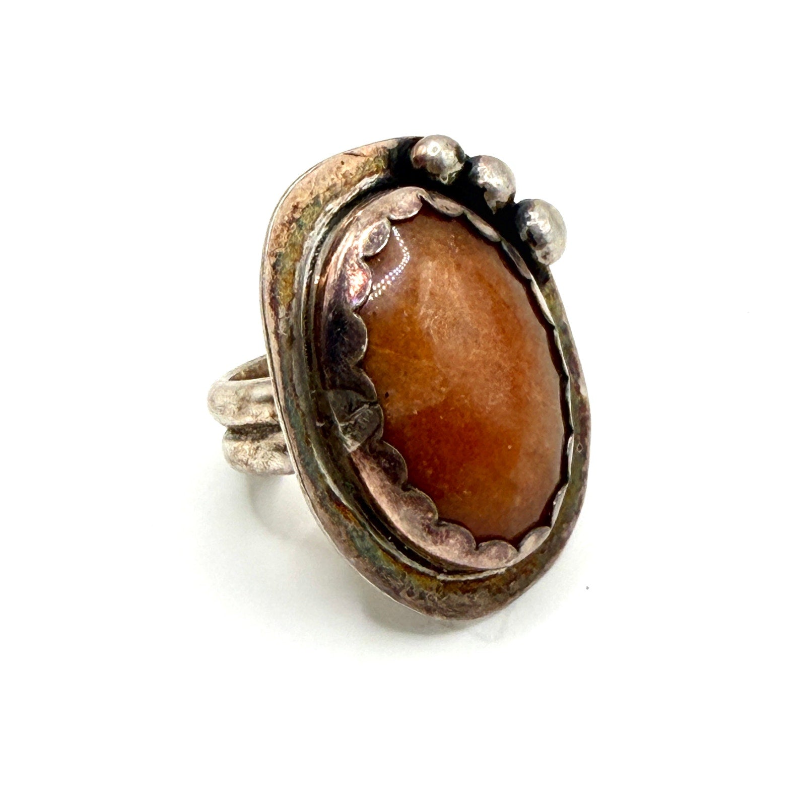 Vintage 70s Southwestern Carnelian Agate Silver Statement Ring
