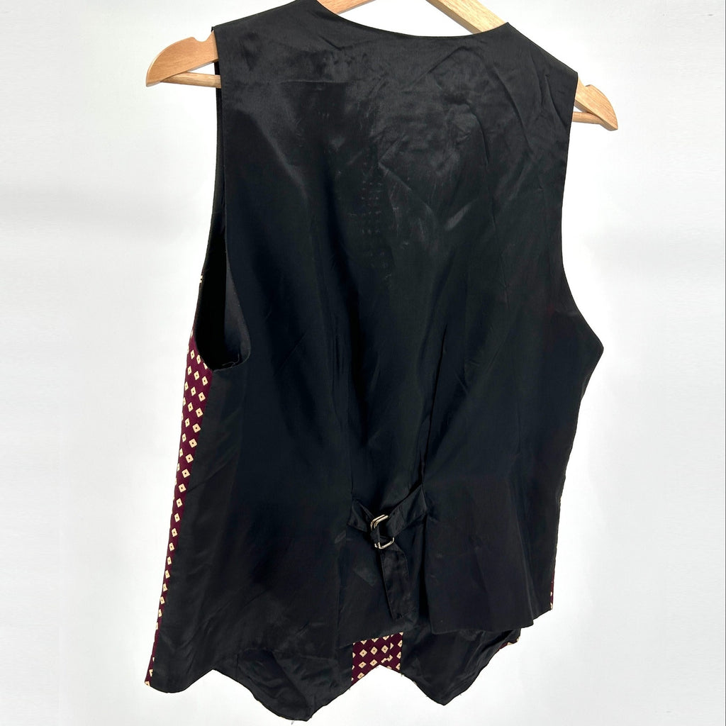 Vintage 80s Mevisto Maroon Diamond Print 100% Rayon Waistcoat Vest