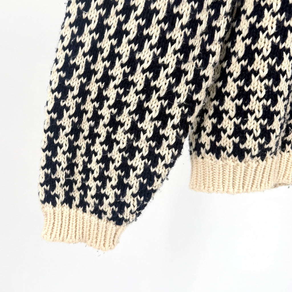 Vintage 90s Susan Bristol Navy Cream Houndstooth Gold Button Cardigan