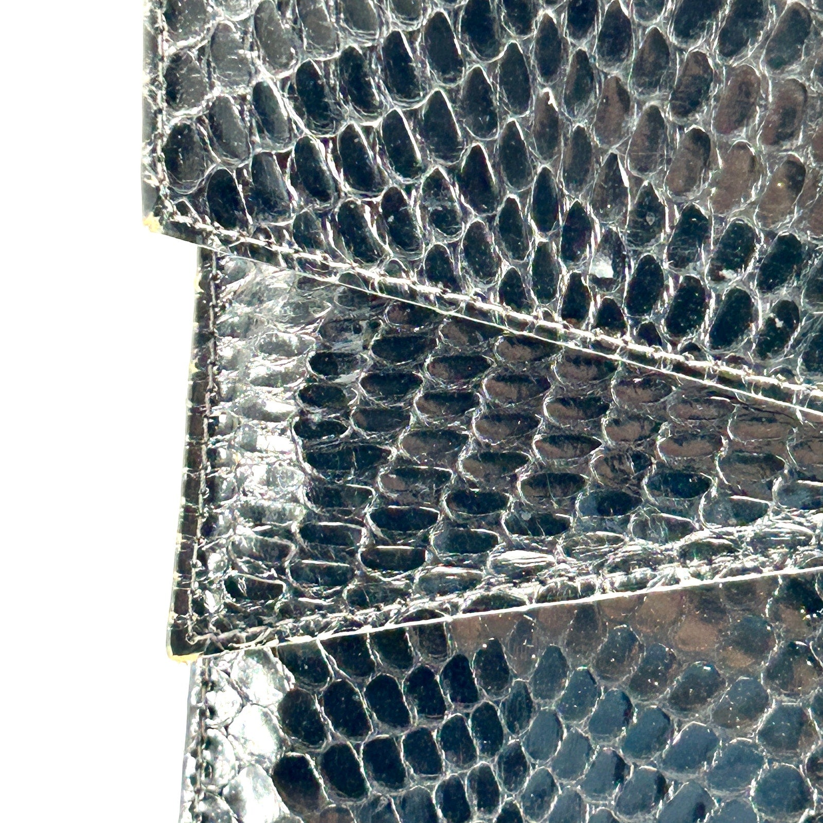 Vintage 80s Black Genuine Snakeskin Gold Hardware Crossbody Clutch