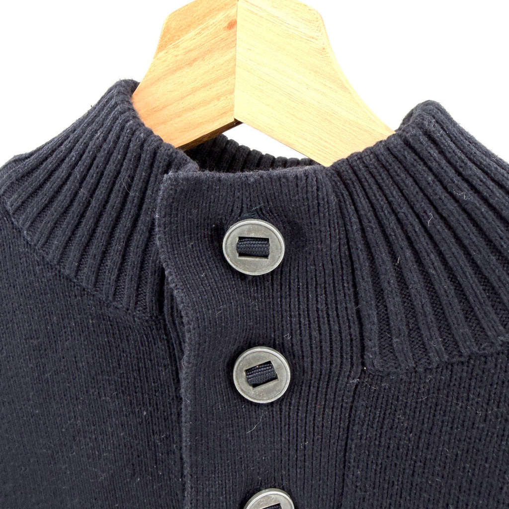 JOE Joseph Abboud Navy Blue 100% Cotton Mock Neck Button Sweater