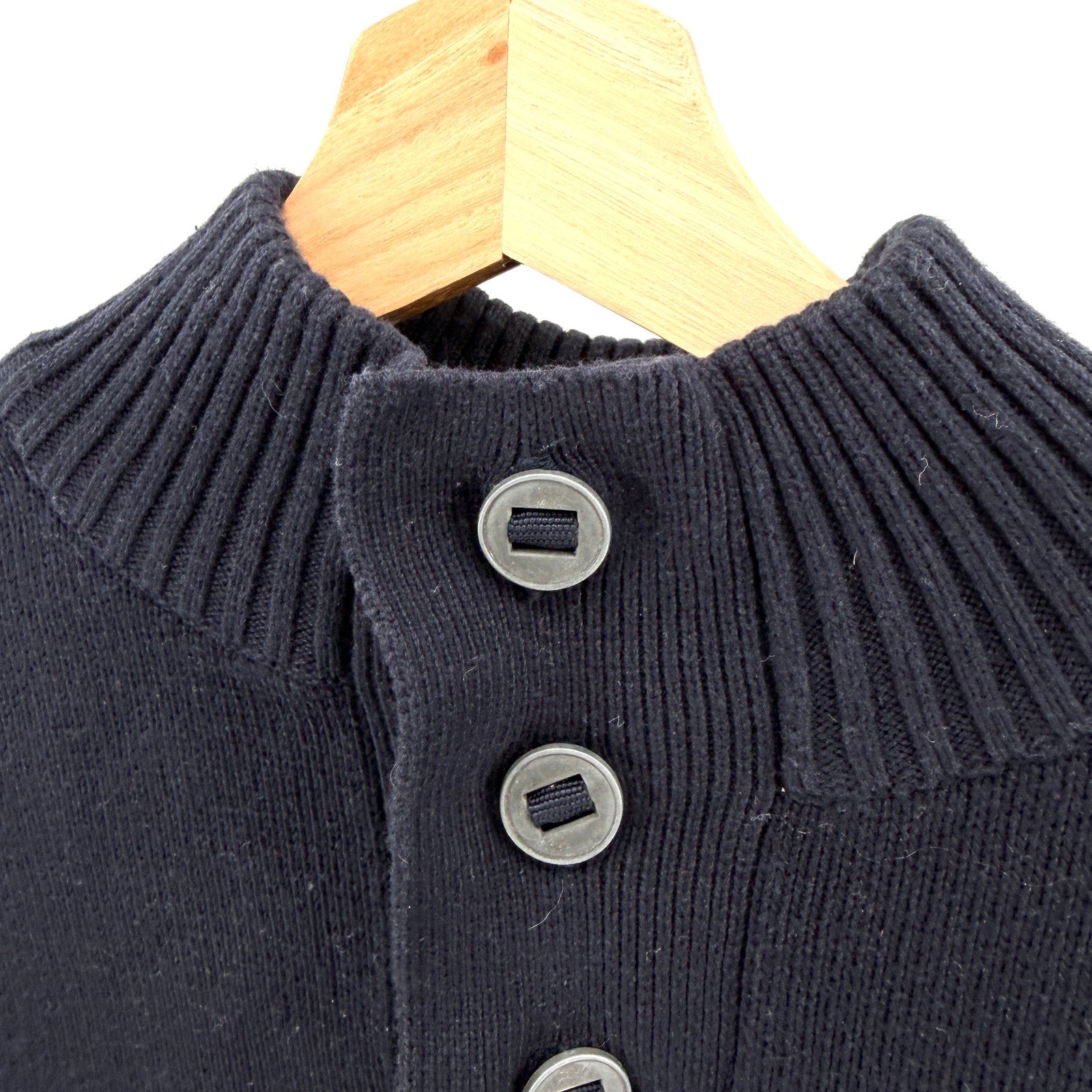 JOE Joseph Abboud Navy Blue 100% Cotton Mock Neck Button Sweater