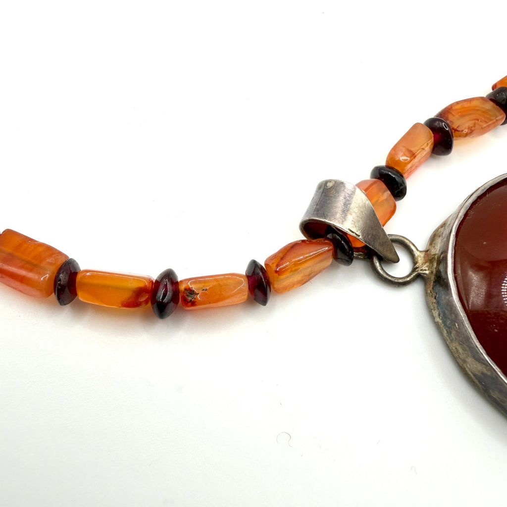 Vintage 90s Sterling Silver Carnelian Druzy Geode Pendant Necklace