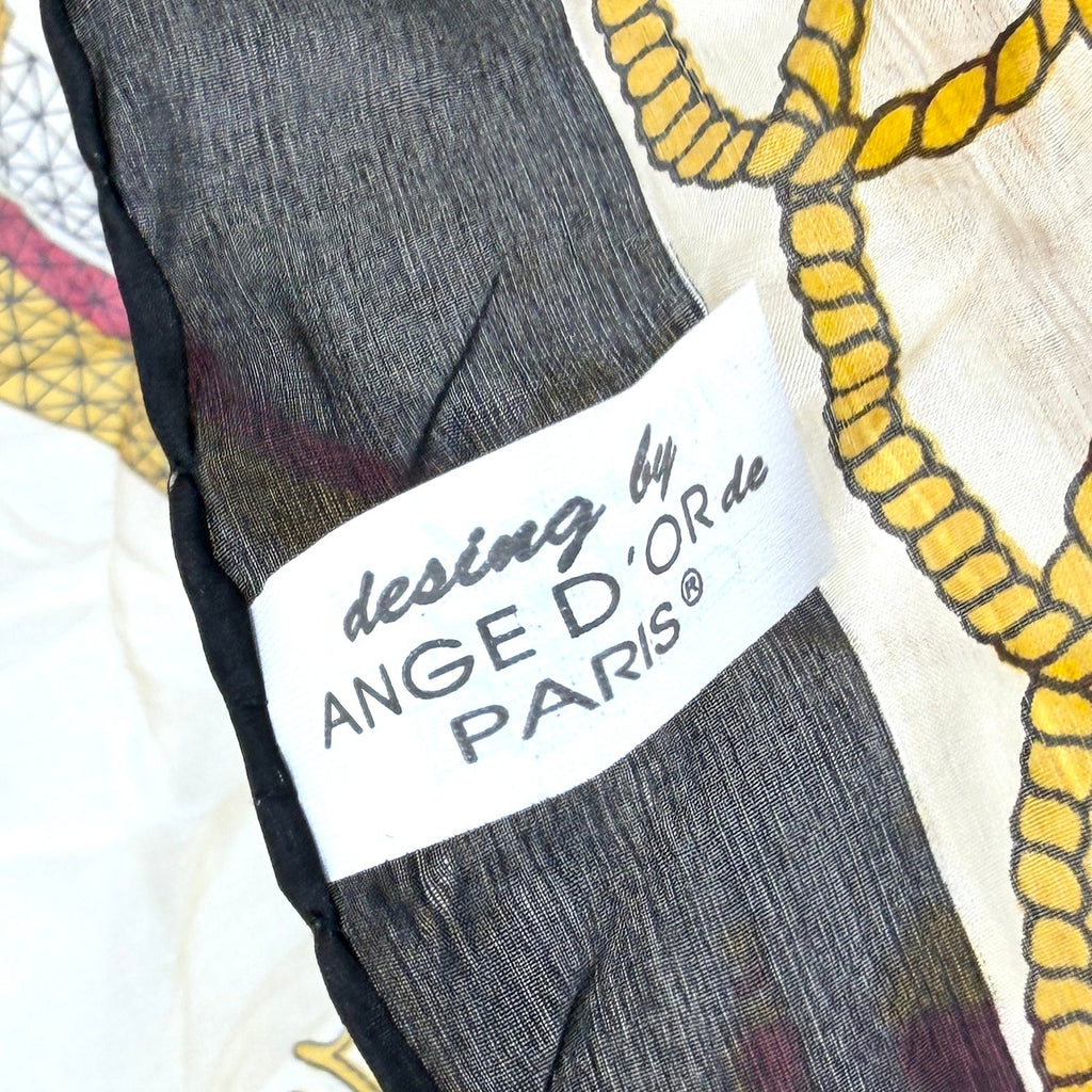 Vintage 80s Ange D'Or de Paris Cream 100% Silk Eiffel Tower Scarf