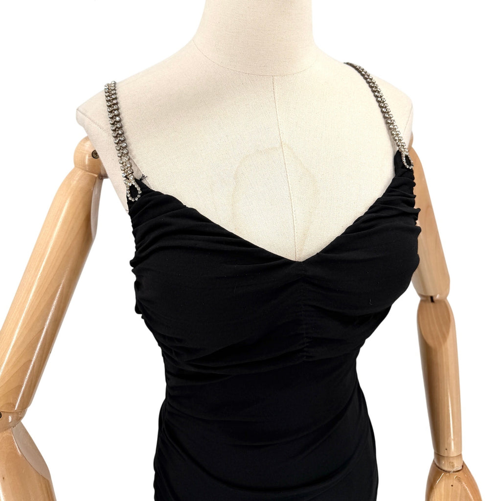 Vintage Y2K Sexy Cache Black Ruched Rhinestone Chain-Back Cocktail Dress