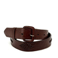 Vintage 80s Brown Genuine Leather Tooled Basketweave Western Belt