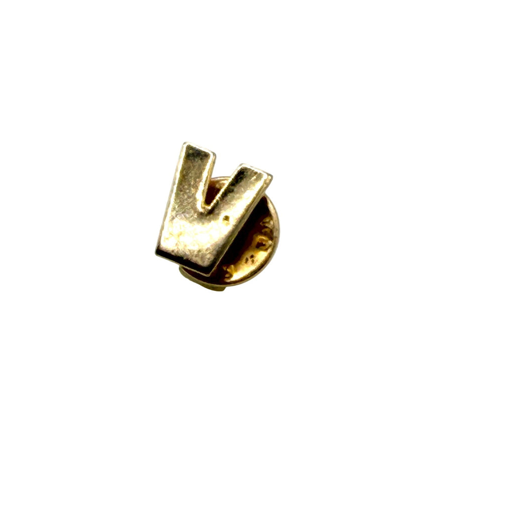 Vintage 80s Gold Tone Minimalist Initial V Stamped Lapel Tack Pin
